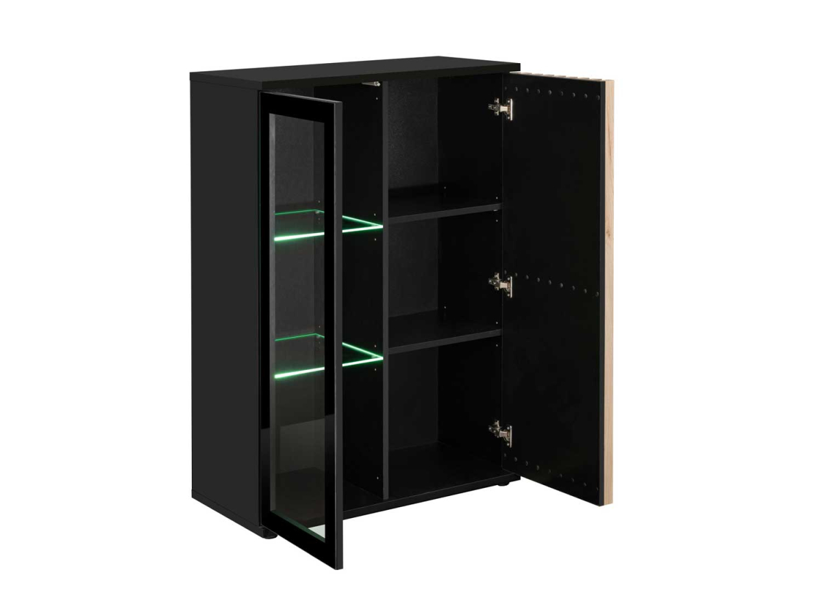 Petit meuble vitrine moderne noir et bois en relief