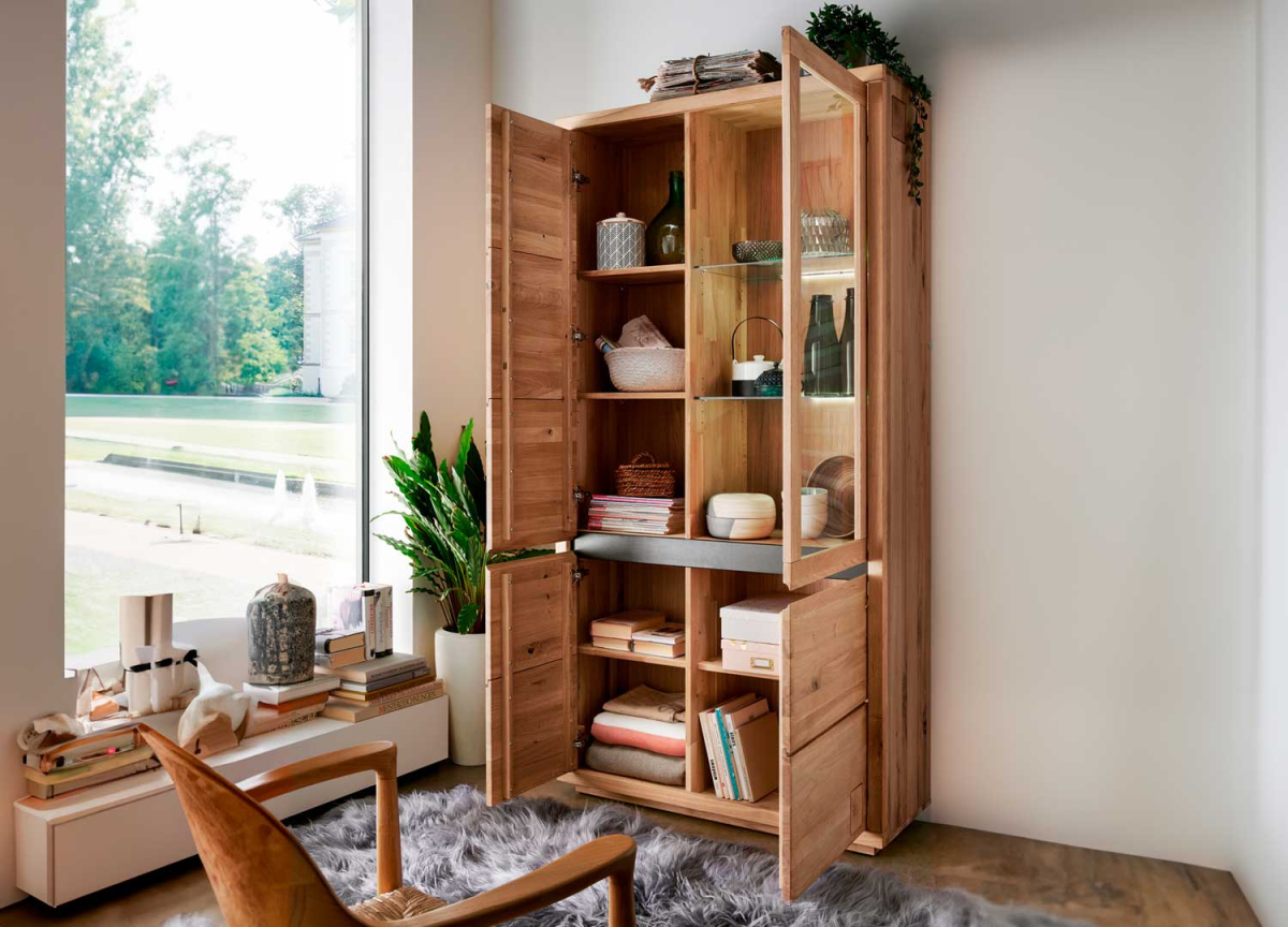 Meuble vitrine cossue 4 portes en bois massif