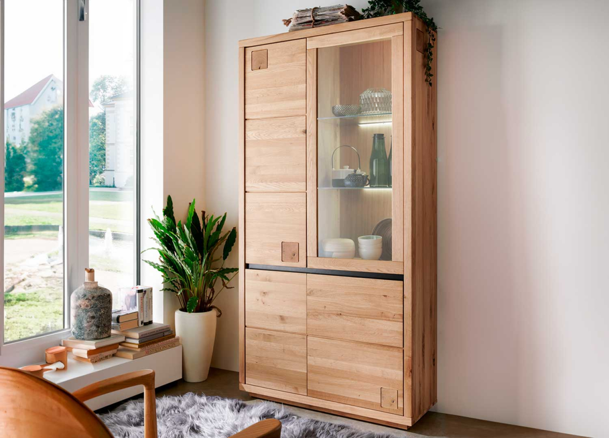Vitrine cossue en chêne massif moderne