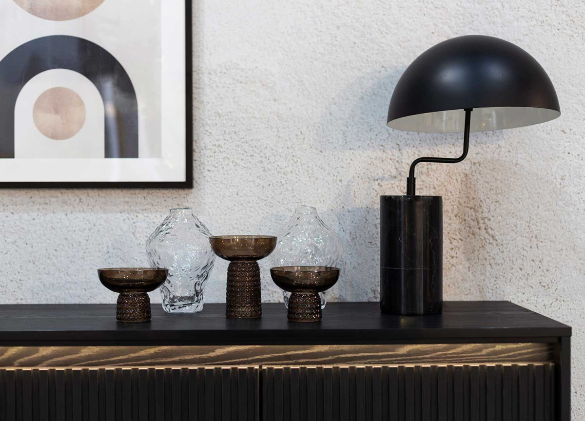 Buffet 2 Portes 3 Tiroirs Noir avec LED