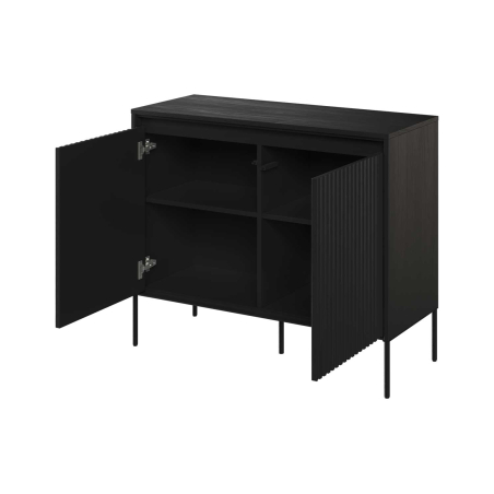 Commode salon noir avec portes striées