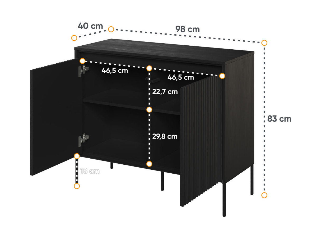 Commode Noir - 2 Portes avec Éclairage LED