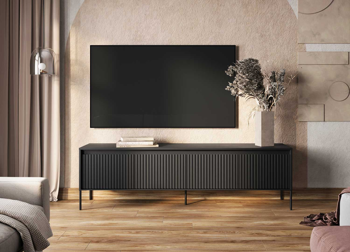 Meuble tv contemporain couleur noir avec led