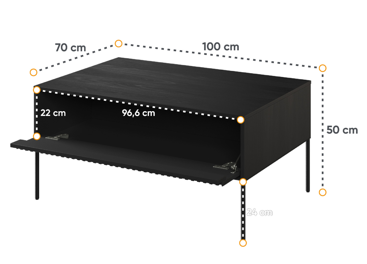 Table Basse Rectangulaire Noir avec 1 Porte