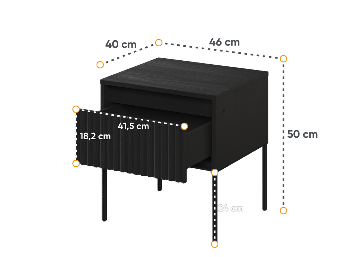 Table de Nuit Noir avec Bandeau LED