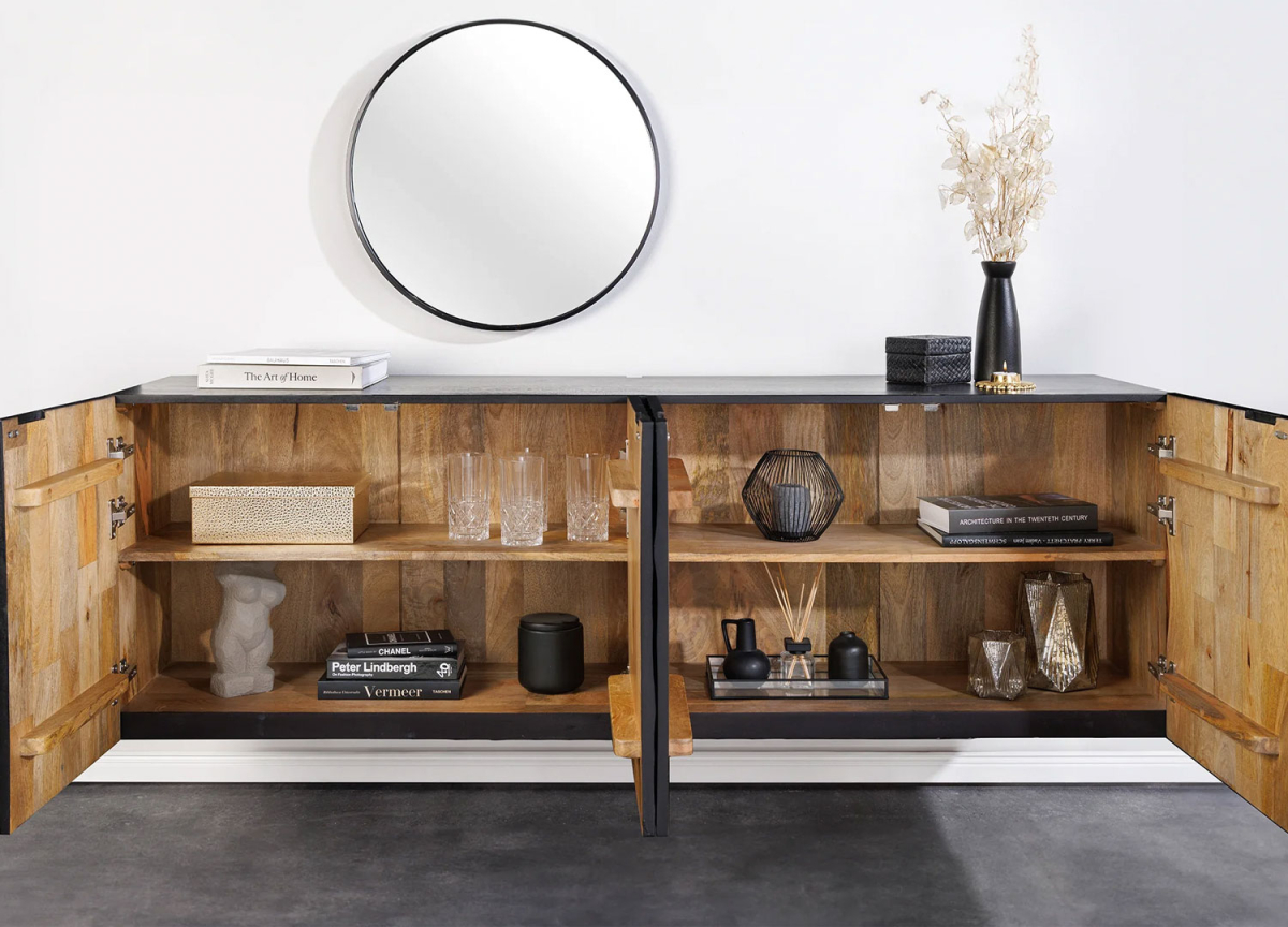 Buffet Bois Massif Mural en Bois Teinté Noir