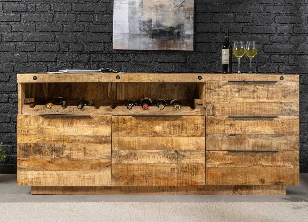 Buffet bois massif 175 cm avec tiroirs et portes