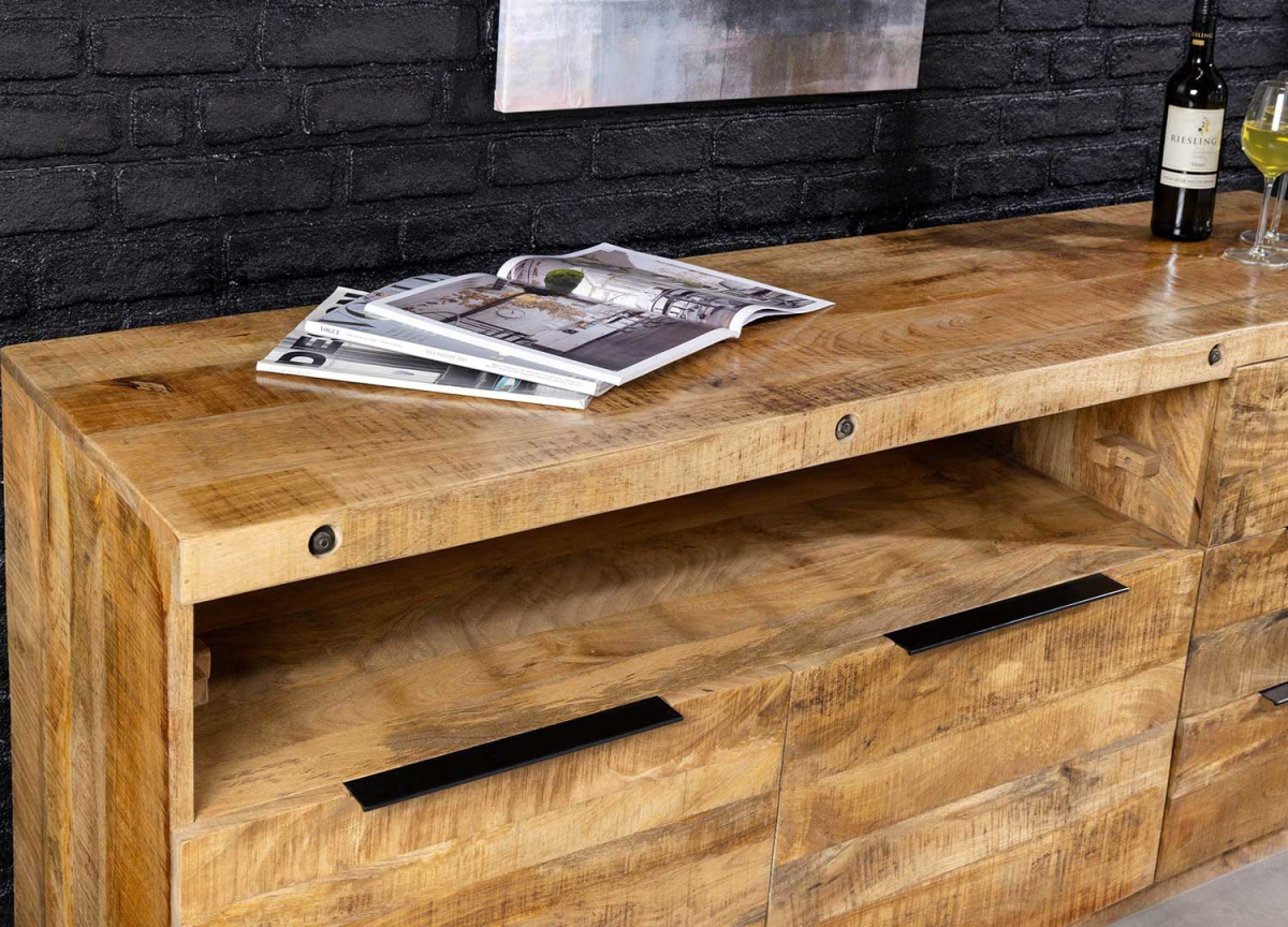 Buffet Massif Rustique avec Portes et Tiroirs