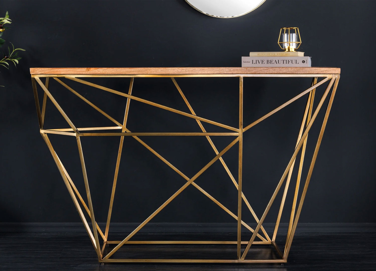 Table console design dorée et bois massif