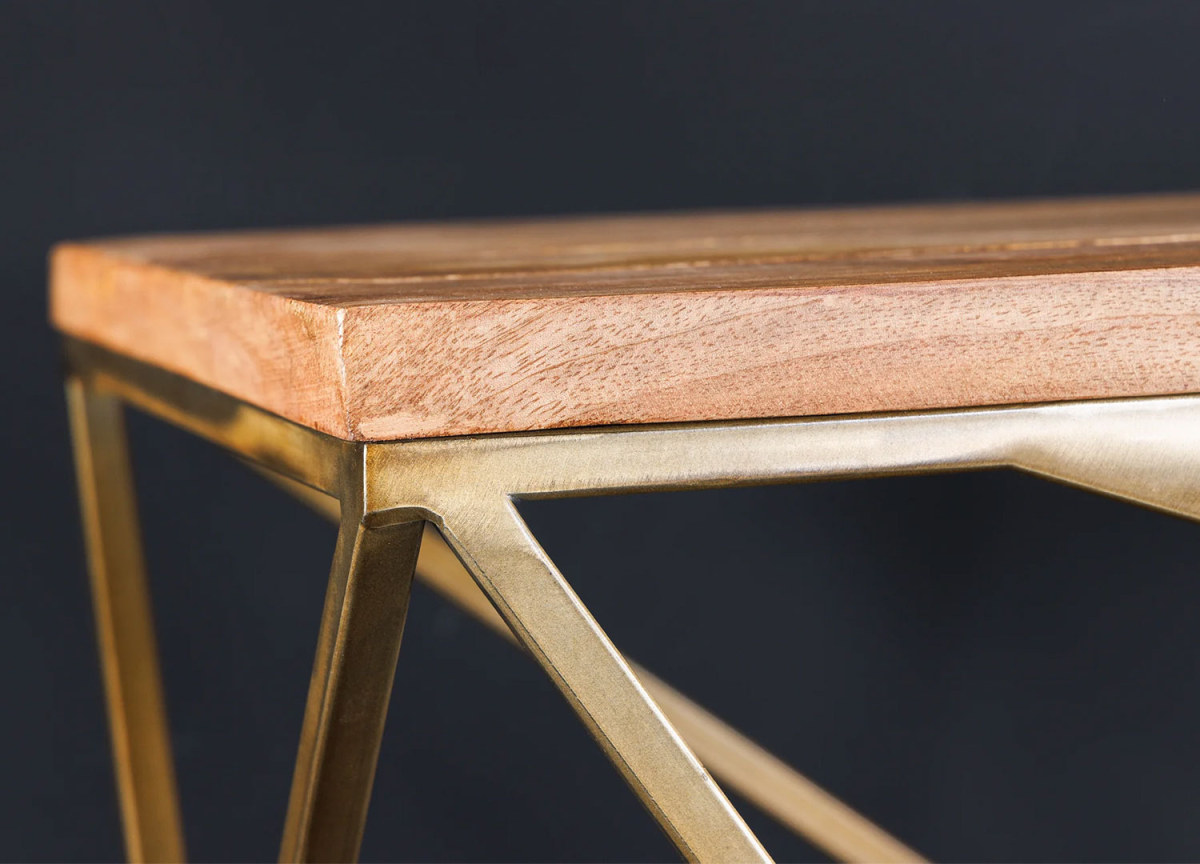 Table Console Laiton et Bois de Manguier