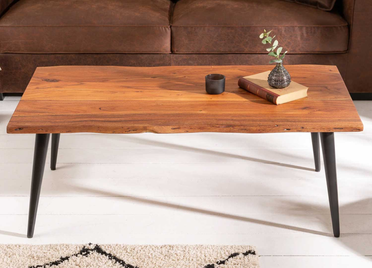 Table basse pas chère rectangulaire en bois massif et métal