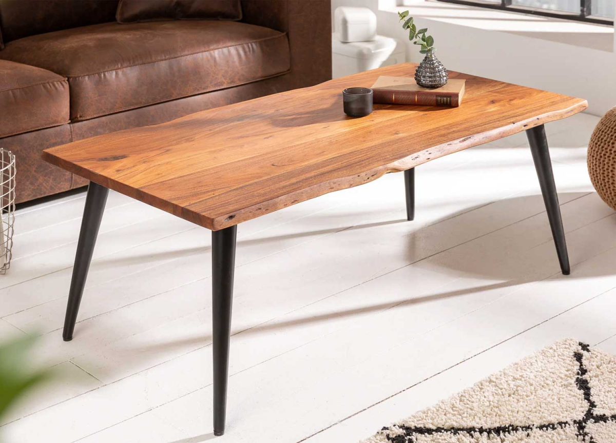 Table basse rectangulaire en bois et métal