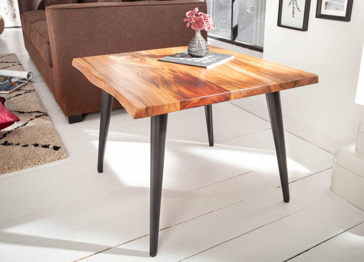 Table d'Appoint Carrée Acacia et Métal Noir 60 cm