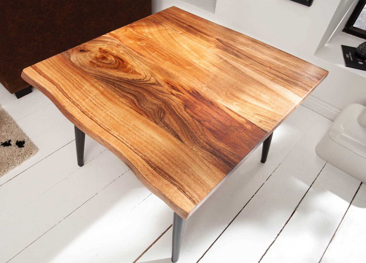 Table d'Appoint Carrée Acacia et Métal Noir 60 cm