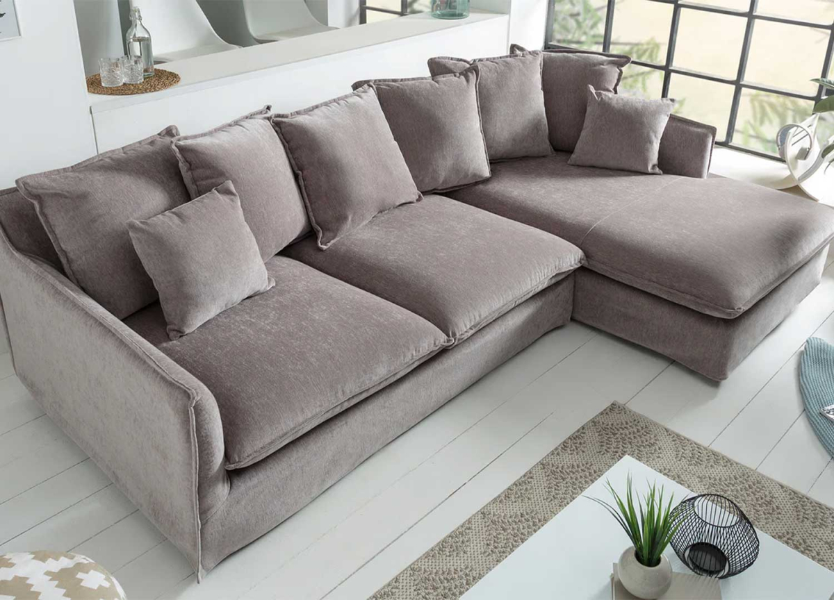 Canapé de salon d'angle avec coussins confortables en velours