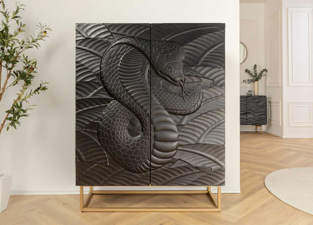 Buffet moderne bois massif sculpté noir