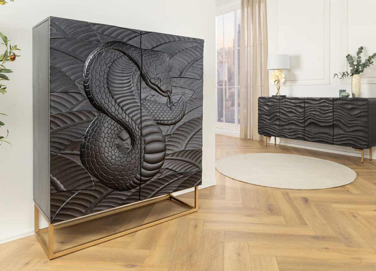 Mobilier design bois manguier massif sculpté