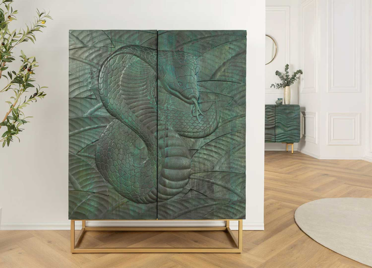 Meuble buffet haut moderne en bois sculpté turquoise