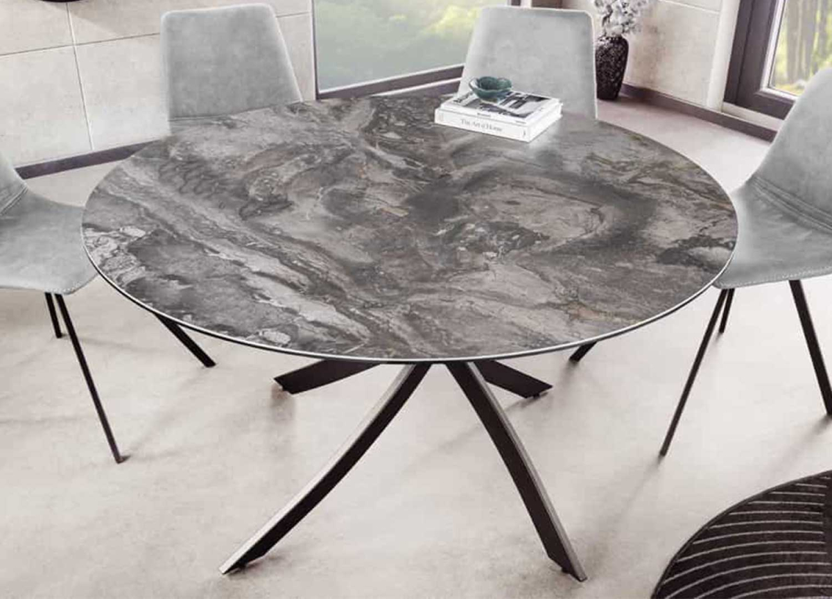 Table à manger design ronde céramique gris taupe