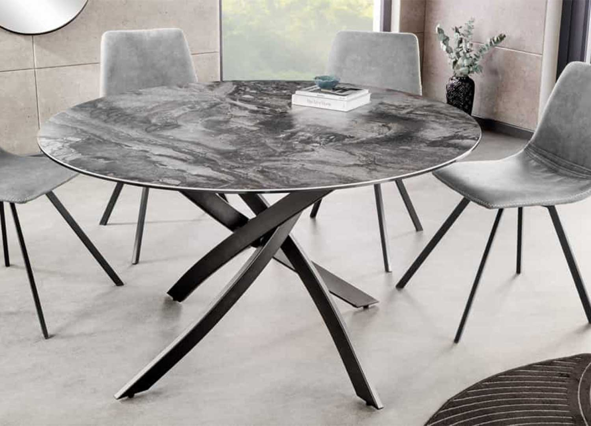 Table ronde pied central design plateau céramique