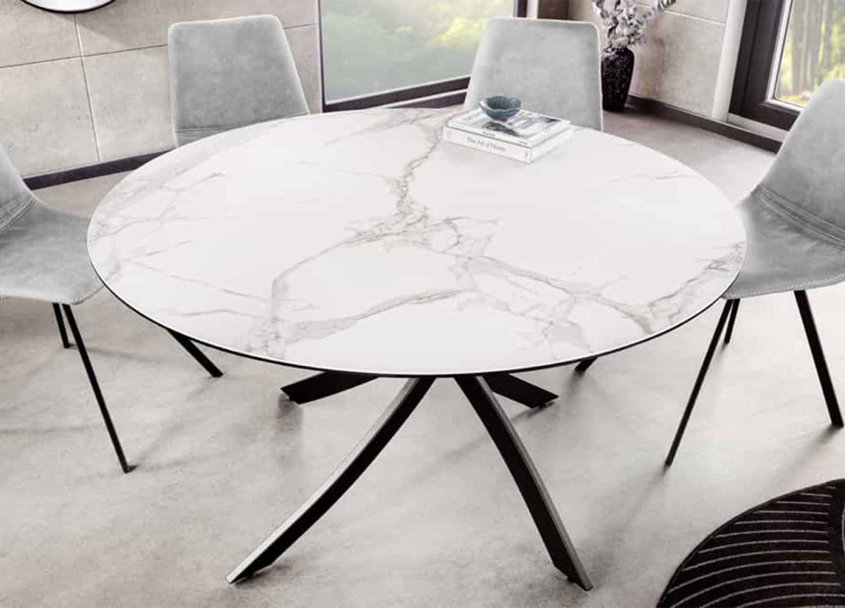Table salle à manger ronde en céramique effet marbre 120 cm