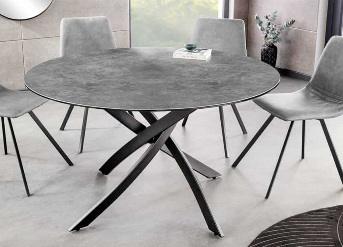 Table design ronde 120 cm céramique béton