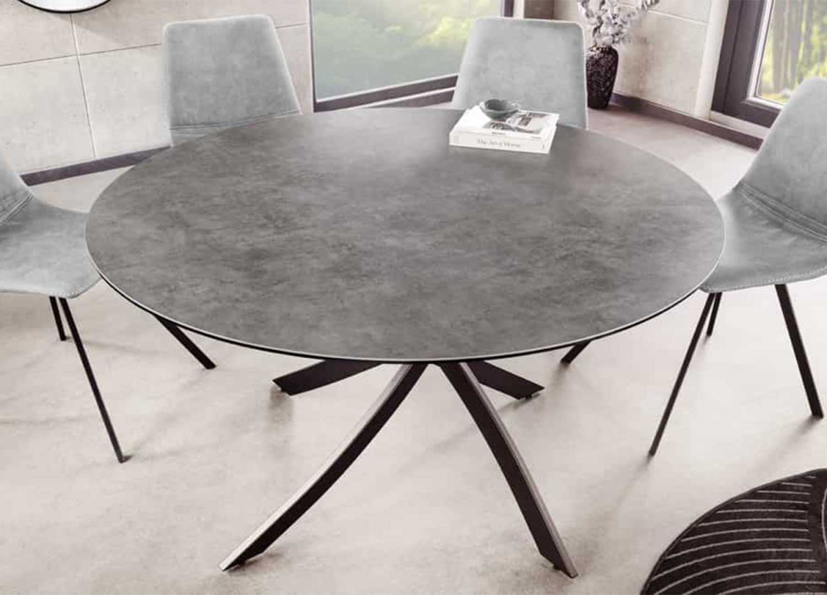 Table ronde design céramique béton 120 cm 6 personnes