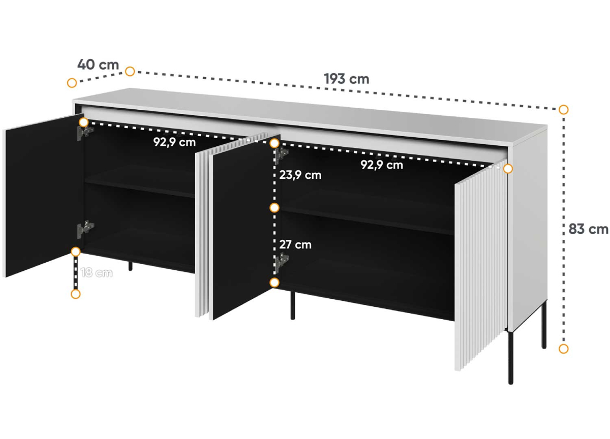 Buffet blanc moderne 4 portes 193 cm