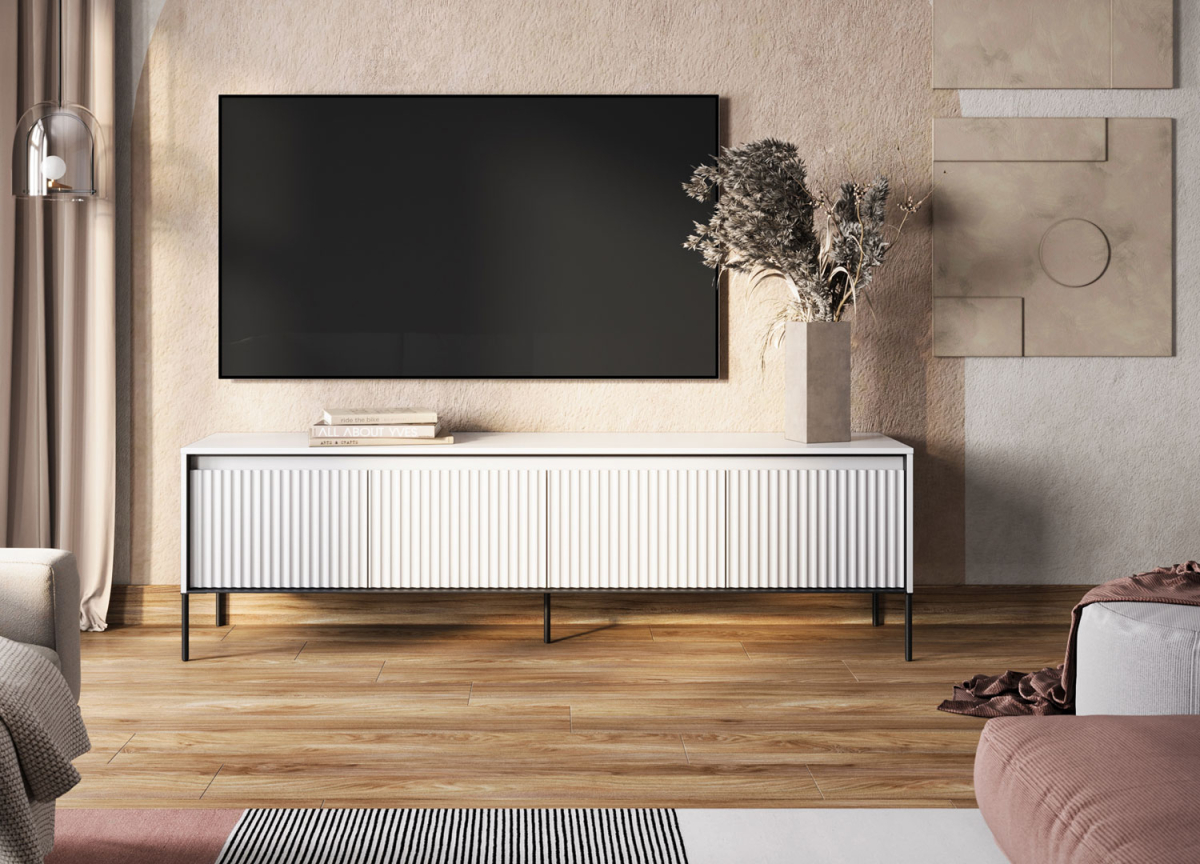 Meuble TV Moderne Blanc et Noir avec LED