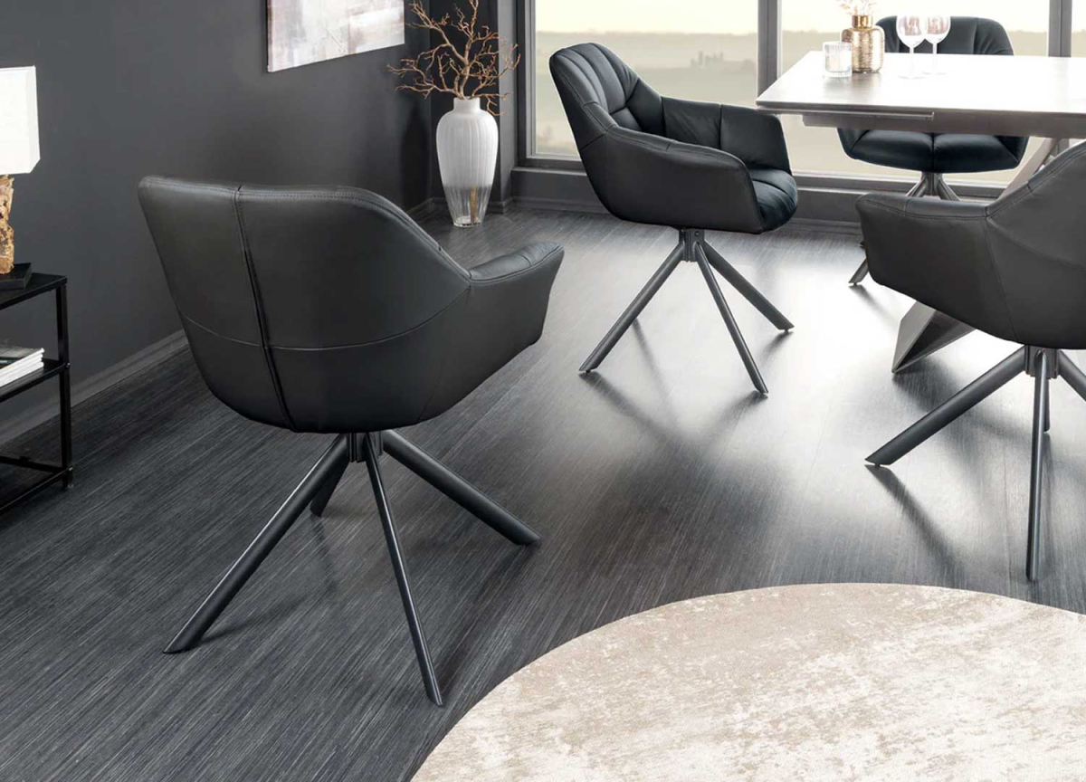 Fauteuil pivotant en cuir noir vu de dos