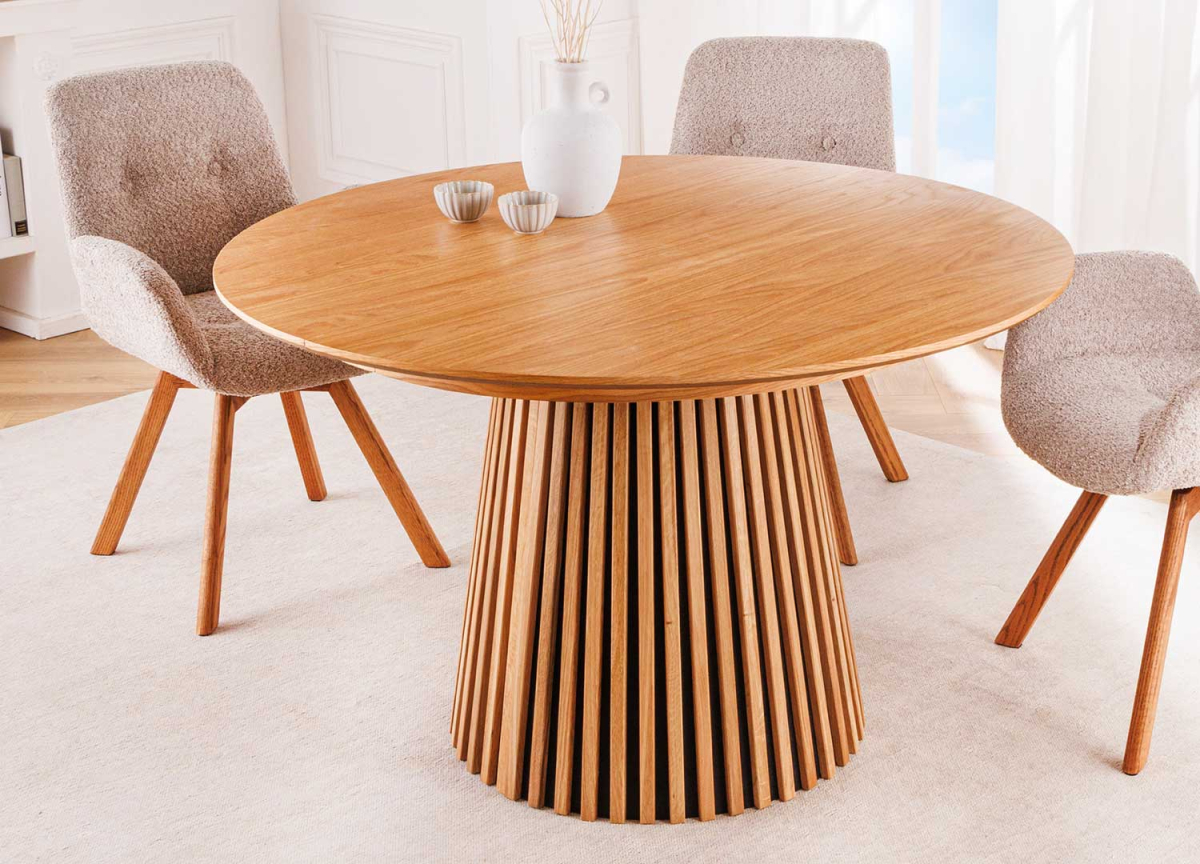 Table extensible ronde en bois chêne naturel