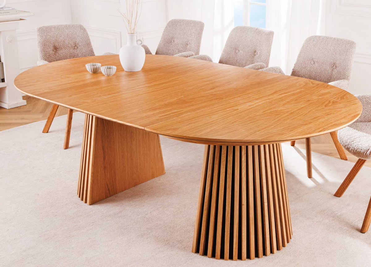 Table à manger ronde extensible en bois chêne naturel