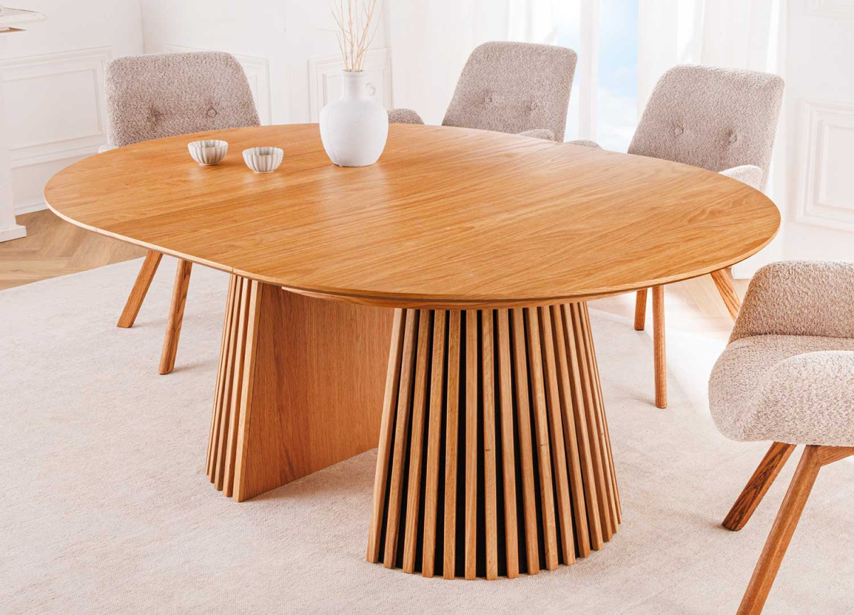 Table salle à manger ronde extensible en bois chêne naturel