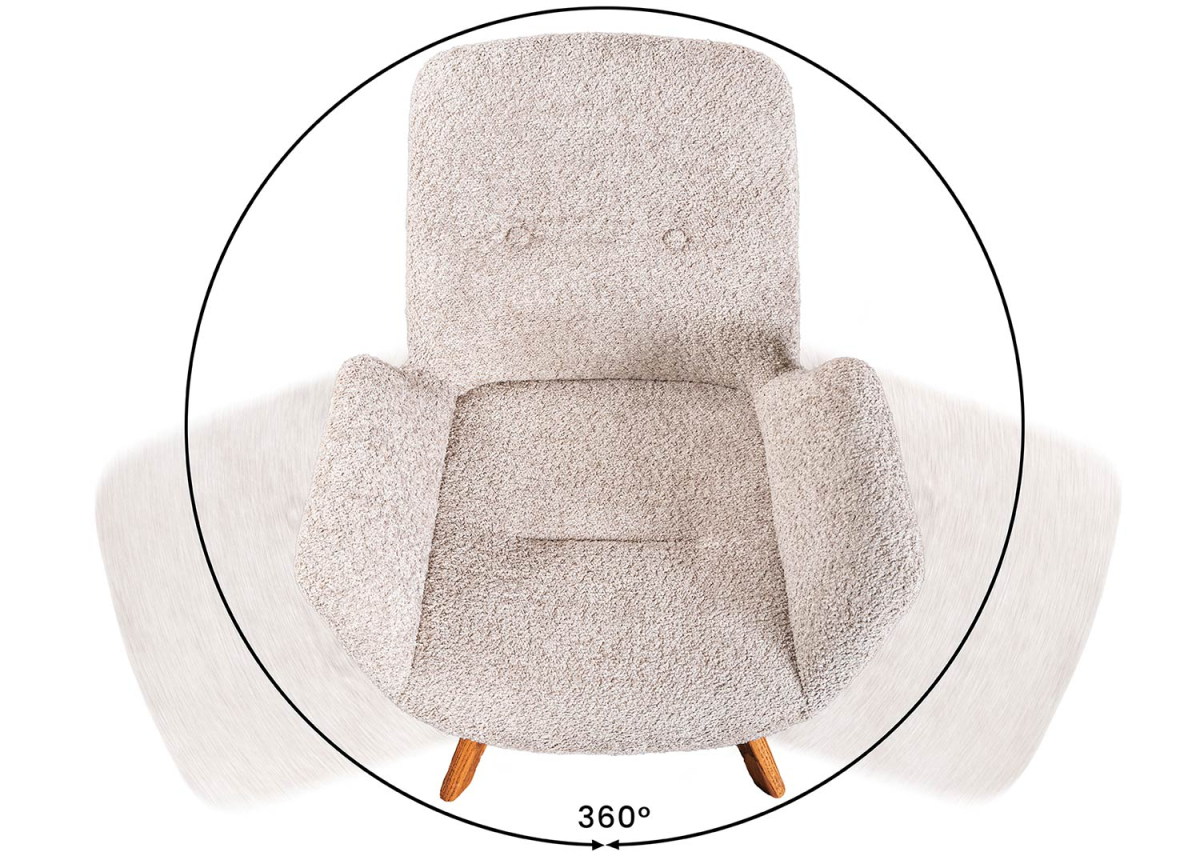 Chaise tournante pivotante rotative à 180° style scandinave tissu bouclé beige