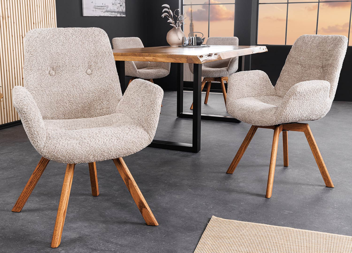 Chaise scandinave moderne pivotante tissu bouclé beige