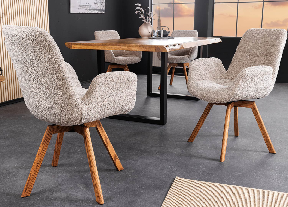 Chaise tournante style scandinave tissu bouclé beige