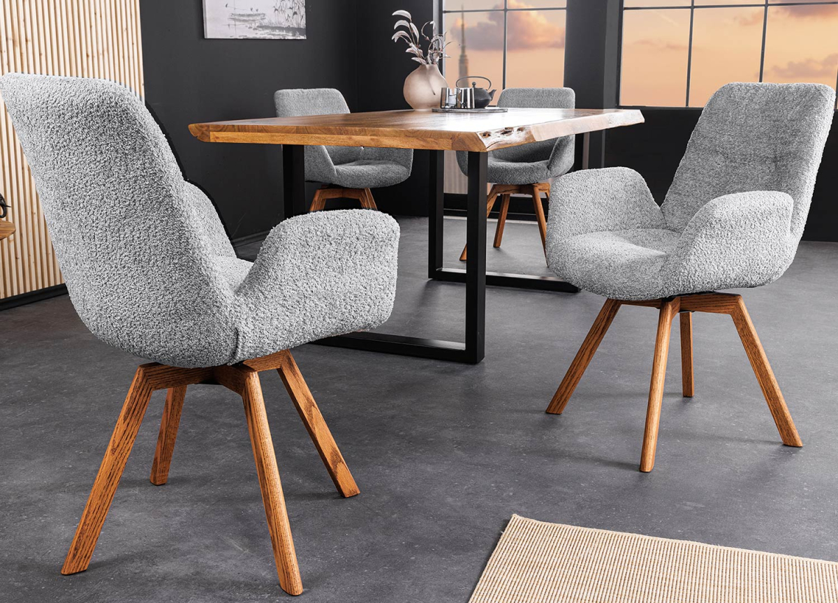 Chaise tournante scandinave tissu gris bouclé