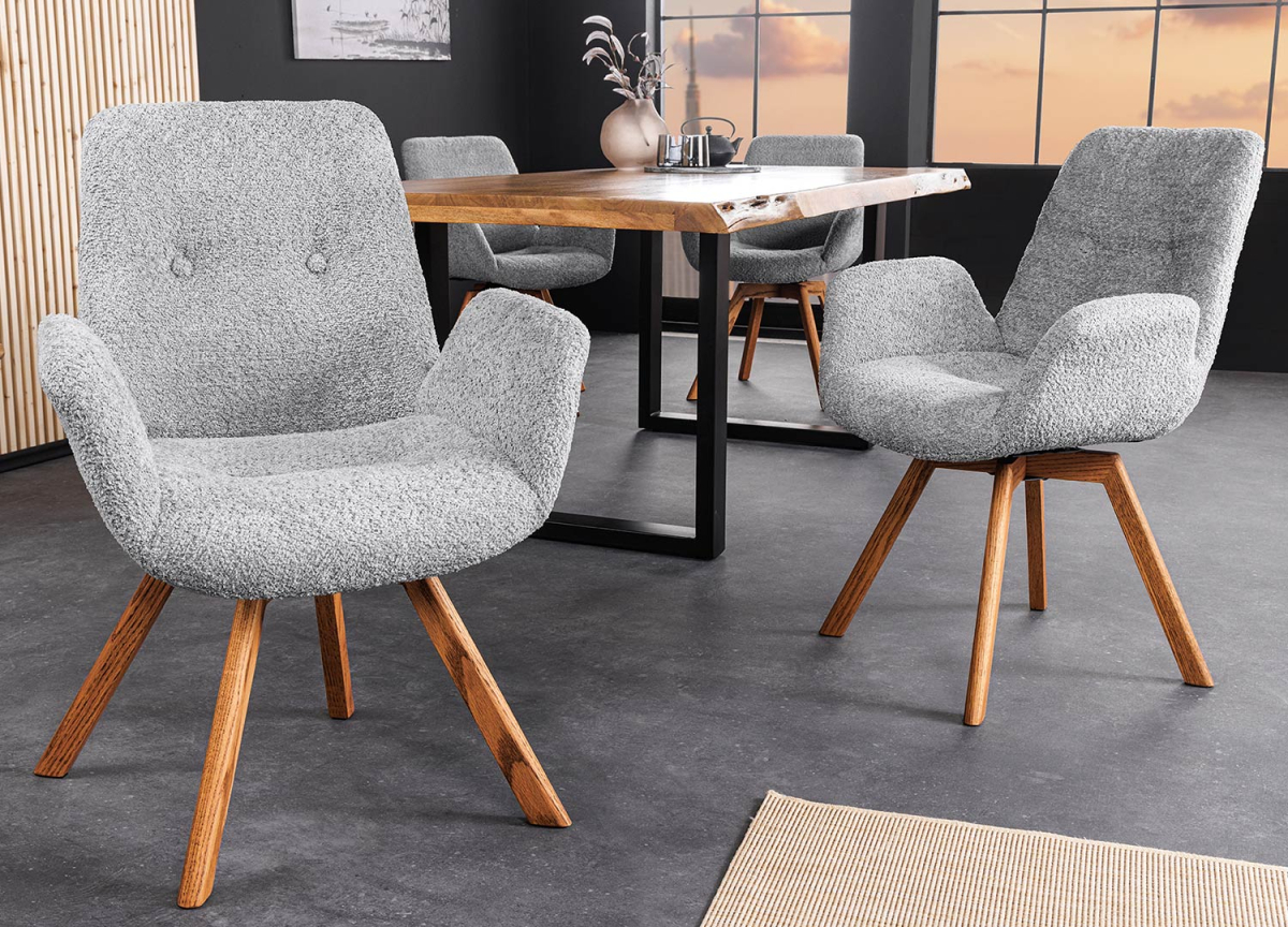 Chaise rotatif scandinave tissu gris bouclé