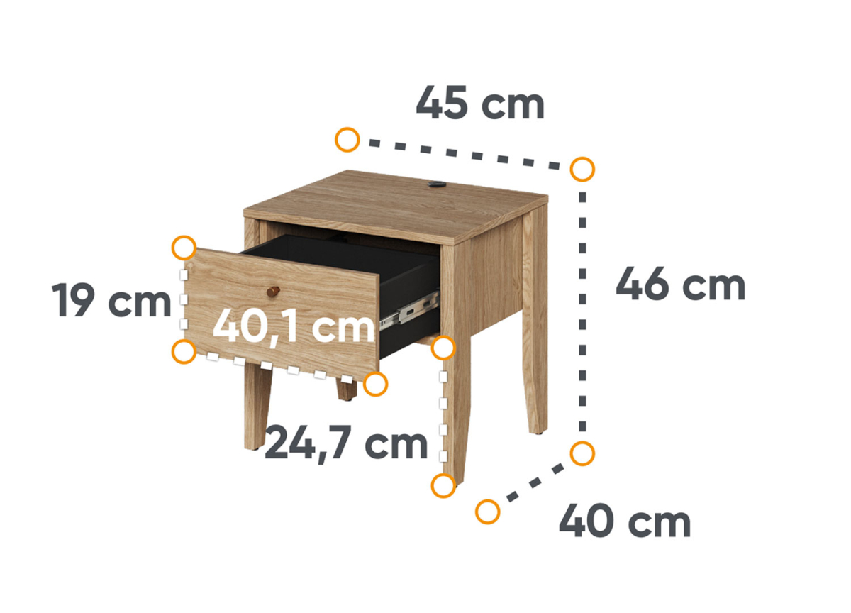 Chevet 1 Tiroir avec Prise USB Intégrée