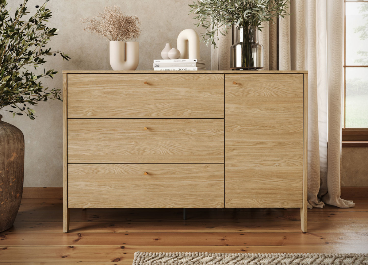 commode en bois 3 tiroirs 1 porte