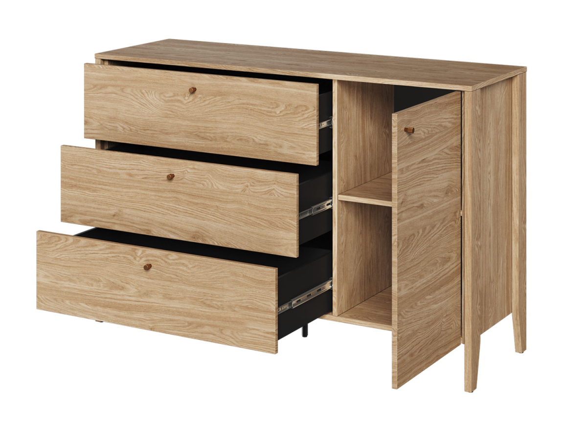 Commode 3 Tiroirs 1 Porte couleur chêne