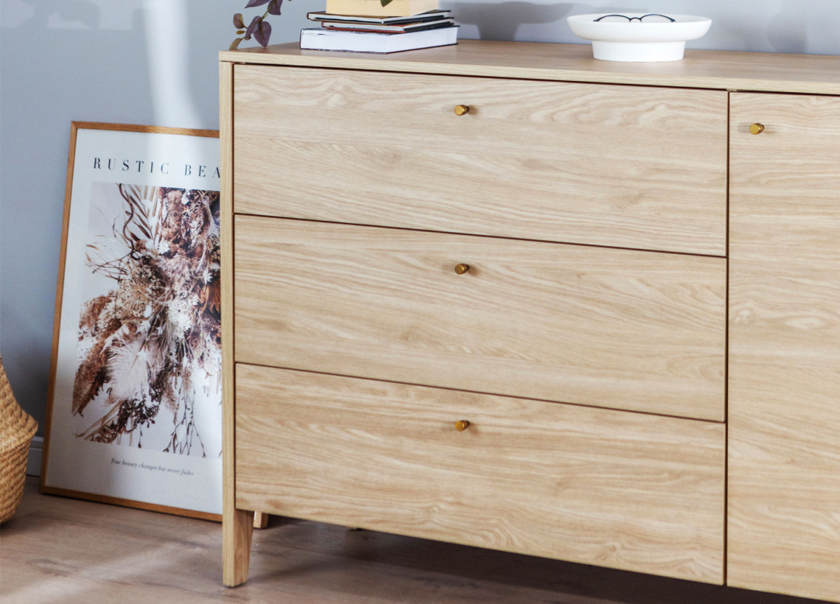 Commode 3 Tiroirs 1 Porte couleur chêne