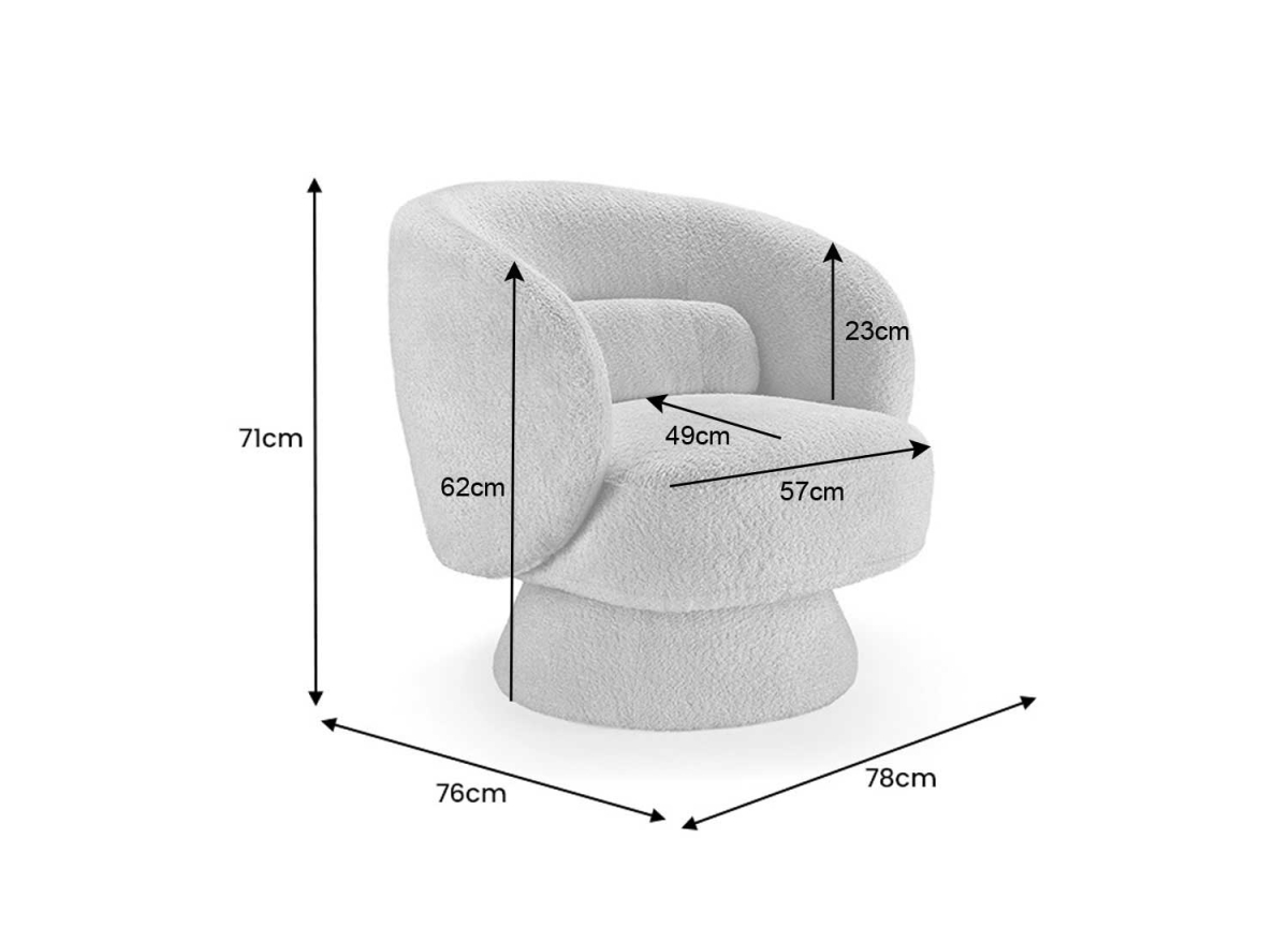 Fauteuil Design Pivotant 360° Tissu Bouclé Blanc