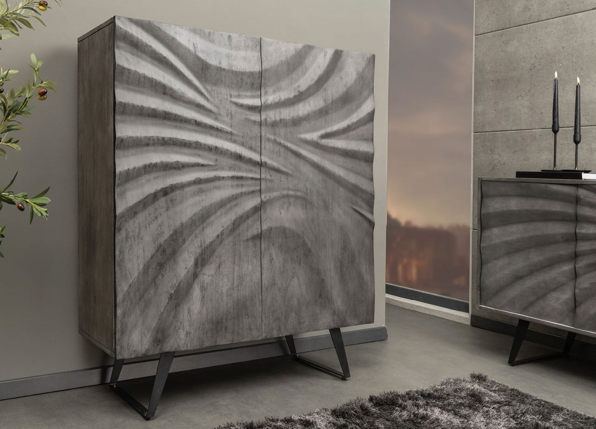 Buffet Haut en Bois d'Acacia Gris 120 cm