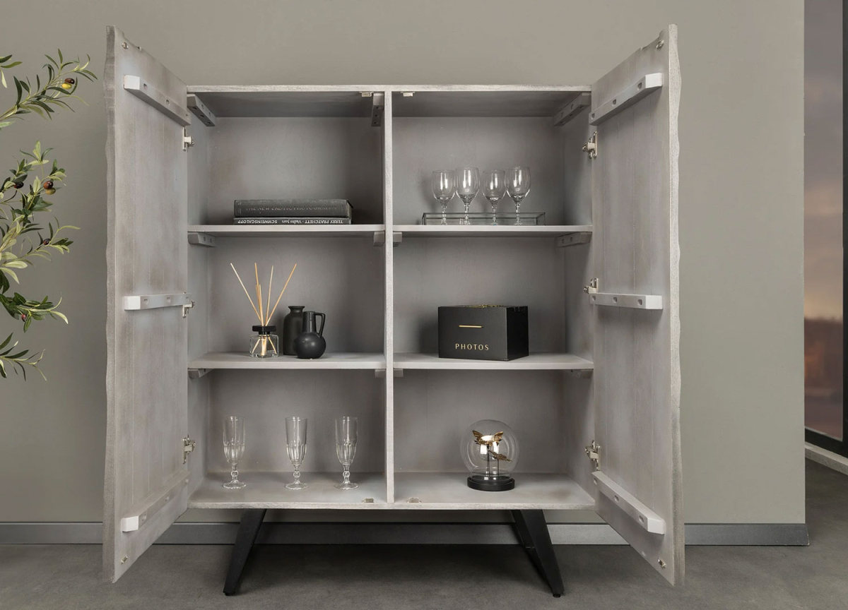 Buffet Haut en Bois d'Acacia Gris 120 cm