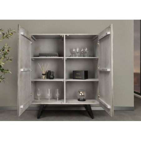 Buffet Haut en Bois d'Acacia Gris 120 cm
