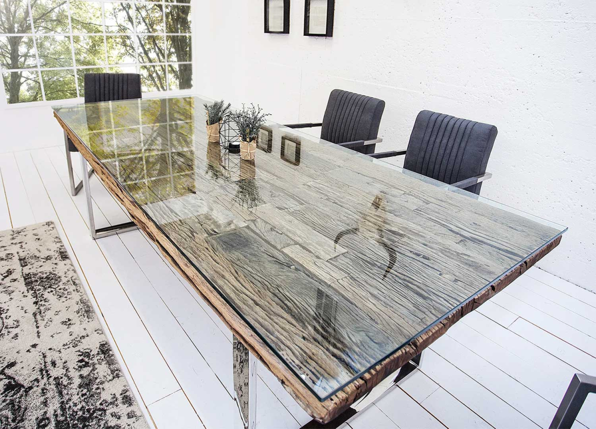 table de repas bois et métal chromé