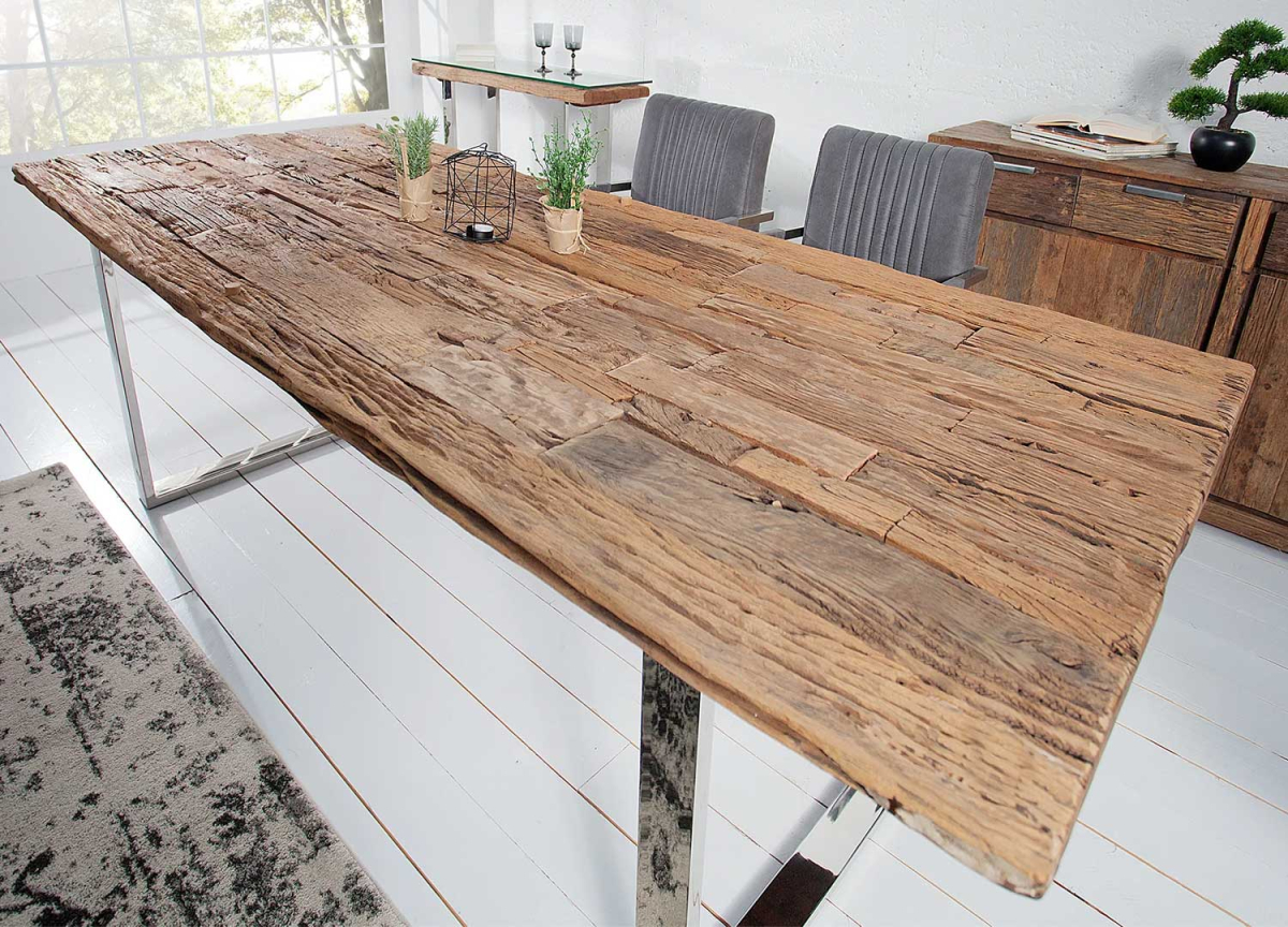 Table de Repas Moderne en Verre et Bois Massif