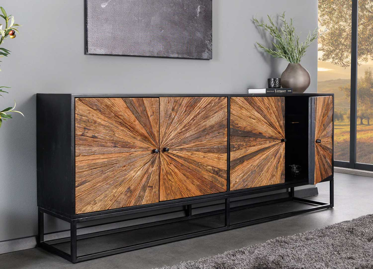 Buffet long 4 portes en teck et manguier