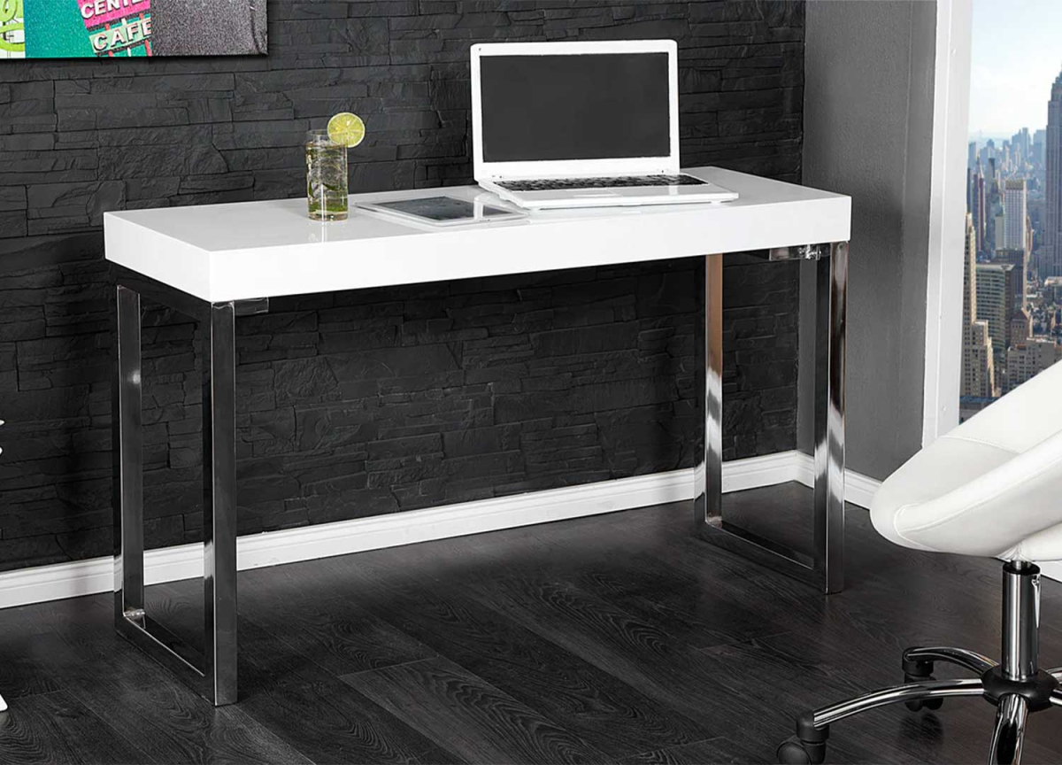 Console table d'entrée design laqué blanc